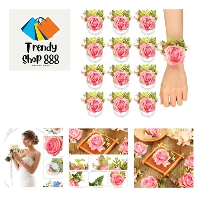 24 Pcs 24 Pcs Wedding Rose Wrist Corsage Wristlet Band for Bridal Bridesmaid ... - Image 1 of 4
