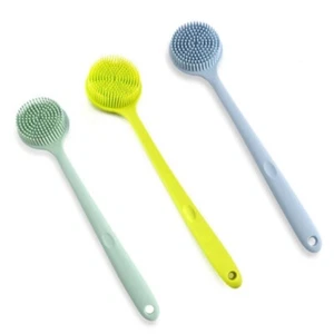 Double Sided Silicone Back Scrubber Bath Shower Long Handle Body Massage Brush - Picture 1 of 9