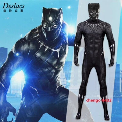 Black Panther T'Challa Ropa Hombres Juegos con disfraces Mono Body Máscara Conjunto de Halloween Foto 1 de 4