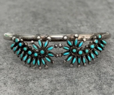 Vintage Native American ZUNI Needlepoint Snake eye Turquoise Sterling Bracelet - Image 1 of 4