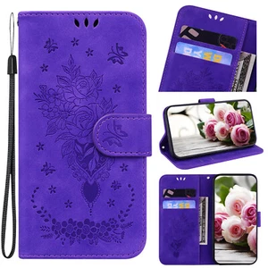 Butterfly Flower Card Wallet Case Flip Stand Cover Emboss Back For Various Phone - Zdjęcie 1 z 10