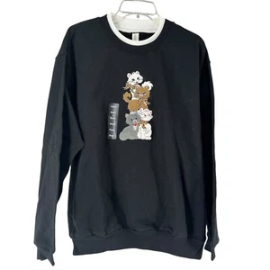 Morning Sun Sweatshirt Cats Black Long Sleeve Size XL Embroidered Crew Neck NEW - Picture 1 of 6