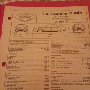 Citroën CX 2400 GTI fiche technique Lea rta 1980 6pages - Picture 1 of 4