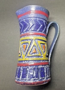 Leon Aldo Bitossi Style Blue Yellow Ceramic Pitcher Triangle Pottery Ewer Italy - Picture 1 of 11