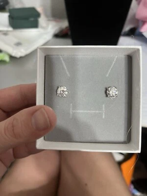 2 TCW Moissanite 18k Real White Gold Stud  Earrings Certified 100% Authentic - Image 1 of 2