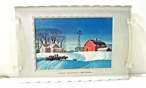 COMPANY FOR SUPPER BY DALE NICHOLS~11" X 7.5" METAL TRAY W/CLEAR PLASTIC HANDLES - Picture 1 of 4
