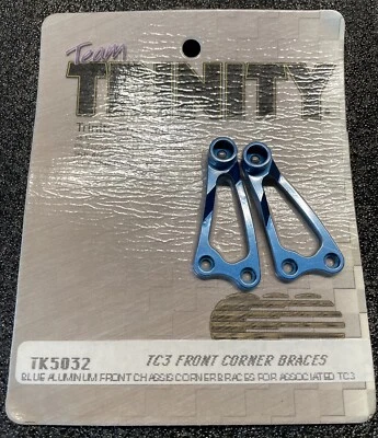 Trinity Front Corner Braces Blue Anodized Aluminum Team Associated TC3 Rc TK5032 - Image 1 of 2