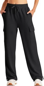 Women Cargo Sweatpants Wide Leg High Waist Baggy Flared Joggers Drawstring Pants - Picture 1 of 47