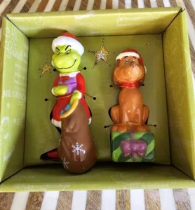 Dr. Suess The Grinch And Max Ceramic Salt and Pepper Shakers Christmas Decor NEW - Picture 1 of 4