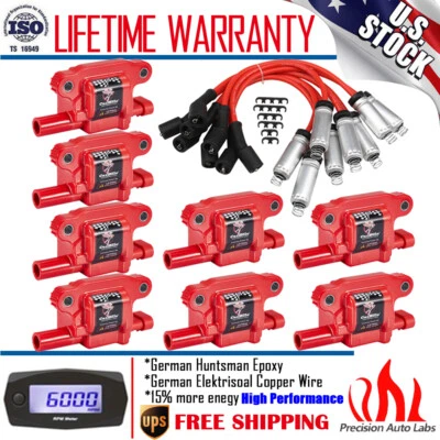 Square Ignition Coil & Spark Plug Wire For Chevy Silverado 1500 GMC Yukon UF743 - Image 1 of 4