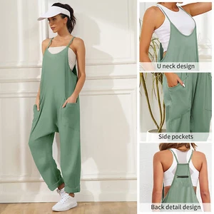 Womens Overalls V Neck Loose Shorts Ladies Baggy Jumpsuit Playsuits Plus Size US - Picture 1 of 36