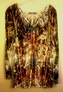 APT 9 Tunic Womens XL Multi Color Velvet V-Neck Long Sleeve Retro 10 - Picture 1 of 12