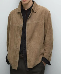 Men Brown Pure Suede Leather Jacket Slim Fit Trucker Jacket Custom Size S M L XL - Picture 1 of 3