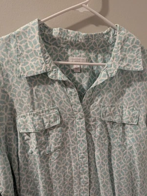 Blusa Top Charter Club 100% Lino 3x Manga Pestaña Enrollable Abuela Costera Foto 1 de 4