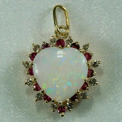 3Ct Heart Fire Opal Lab Created Diamond Pendant Necklace 14k Yellow Gold Finish - Image 1 of 4