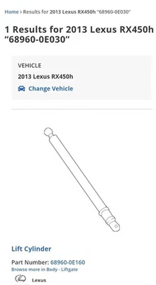 2010-2015 LEXUS RX350 RX450H OEM LIFT GATE STRUTS  - Image 1 of 4