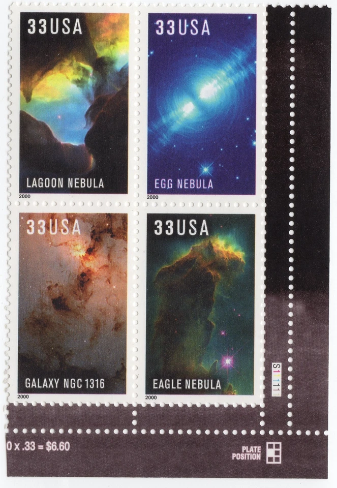 Scott #3384, 3386-3388 Hubble Telescope Plate Block of 4 Stamps - MNH LR - Image 1 of 1