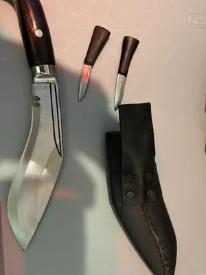 GK & Co. Nepal 11” Black & Chrome Gurkha Kukri W/ Scabbard, Chakmak & Karda - Image 1 of 4