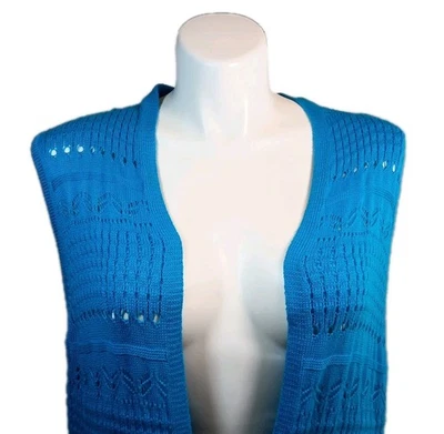 Joan Rivers 3x Crochet Frente Abierto Largo Chaleco Plumero Nuevo con Etiquetas A287170 Pavo Real Foto 1 de 4