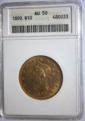 1890-P LIBERTY GOLD EAGLE $10 DOLLAR PHILADELPHIA MINT ANACS AU50 VERY RARE DATE - Image 1 of 4