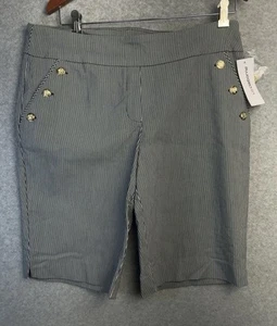 NWT Liz Claiborne XL Pinstripe Stretch Shorts Gold Button Nautical 10” Inseam - Picture 1 of 13