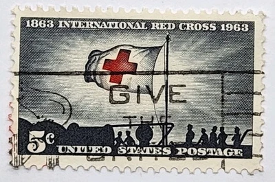Scott 1239- International Red Cross Centennial- MNH 5c 1963- Used Postage Stamp - Image 1 of 3