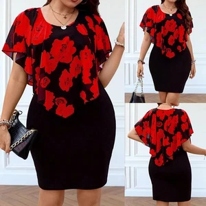 Plus Size Women Ruffle Frill Floral Bodycon Dress Evening Cocktail Mini Dresses - Picture 1 of 17