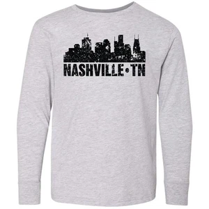 Inktastic Nashville Skyline Grunge Youth Long Sleeve T-Shirt Skylines Nasville - Picture 1 of 3