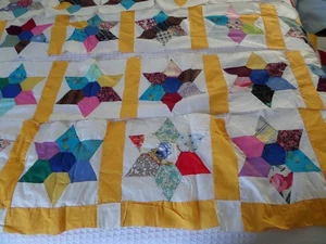 53 Vintage Patchwork Quilt Blöcke 6 Punkt Stern handgestückelt einige verbundene Streifen - Bild 1 von 11