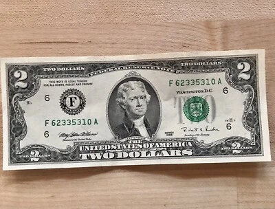 1995 $2 Bill F 62335310 A  This Bill Is Crisp With No Folds - Image 1 of 2