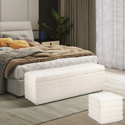 Storage Bench Ottoman Modern Large Bedroom Upholstered End of Bed Entryway Seat - Image 1 of 4