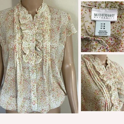 Blusa Maternidad Top Talla M Floral Chifón Volantes Calzoncillos Usada en Excelente Condición Foto 1 de 4