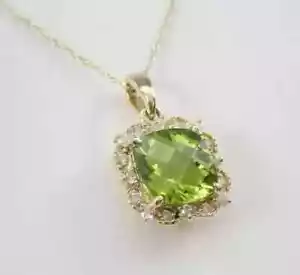 3Ct Cushion Lab-Created Peridot Women's Pendant Necklace 14K Yellow Gold Plated - Picture 1 of 6