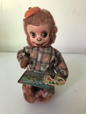 Vintage Wind Up Painting Monkey Mechanical Toy