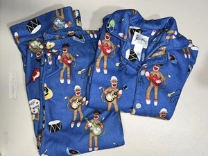 Nick & Nora Sock Monkey Pajama Set Band Music Warm Winter Youth Sz  6-7 Flaw - Picture 1 of 4