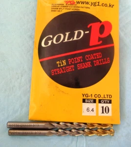 2 pcs New 6.4mm Cobalt Jobber Length Straight Shank TiN Gold-P Drills YG-1 - Picture 1 of 2