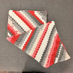 Handmade Afghan Crochet Baby Girl Blanket Knitted Pink Red White Gray Variegated - Picture 1 of 9
