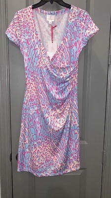 Julie коричневый розовый и синий Lizzy мульти мяу леопард печать искусственного надежном платье, M, новый с Ярлыками - Изображение 1 из 4