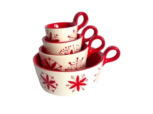M&S Marks and Spencer Weihnachten rot/weiß Schneeflocke Backen Messbecher Set - Bild 1 von 9