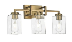 3-Light Aged Brass Bathroom Vanity Light 19" small Over Mirror Lighting Fixture - Picture 1 of 4