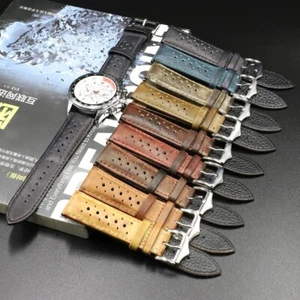 Cinturino orologio pelle traforato vintage retrò verde grigio blu 18-20-22-24 mm - Imagen 1 de 16