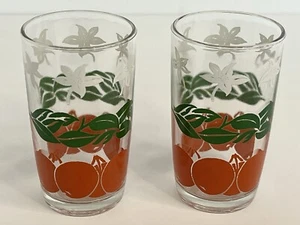 Vintage Anchor Hocking Juice Glasses Oranges White Flowers Green Leaves MCM - Picture 1 of 5