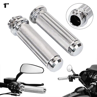 Chrome Diamond 1" Handlebar Hand Grips For Harley Touring Sportster Dyna Softail Foto 1 de 4