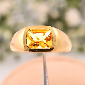 Yellow Citrine Ring 14K Yellow Gold Wedding, Men's Ring With Natural Gemstone. - Picture 1 of 3