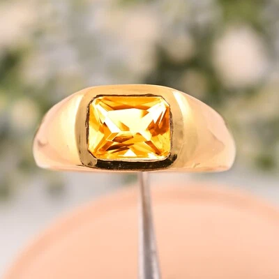 Обручальное мужское кольцо из желтого золота 14 карат с желтым цитрином и натуральным драгоценным камнем. - Изображение 1 из 3
