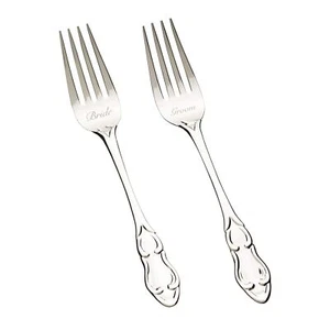 Wedding Fork Set, Silver Bride and Groom Cake Forks, Engraved Vintage Utensil... - Picture 1 of 7