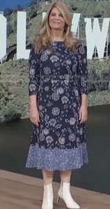 TALBOTS Midi Dress Blue Floral Print Side Twist Flutter 3/4 Sleeve Size 14WP - Picture 1 of 10