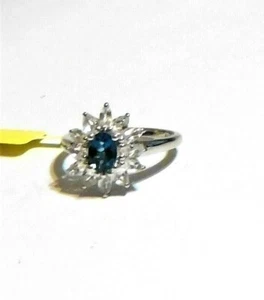 London Blue Topaz Oval & White Topaz Halo Ring, 925 Silver, Size 7, 2.90(TCW) - Picture 1 of 12