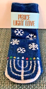 HANNUKKAH MENORAH SHEA INFUSED LOUNGE SOCKS FESTIVAL OF LIGHTS BLUE NWT - Picture 1 of 4