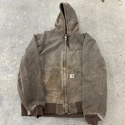 Vintage Carhartt Jacket XL TALL FADED Brown J130 CHT Hooded THRASHED Distressed - Image 1 of 4